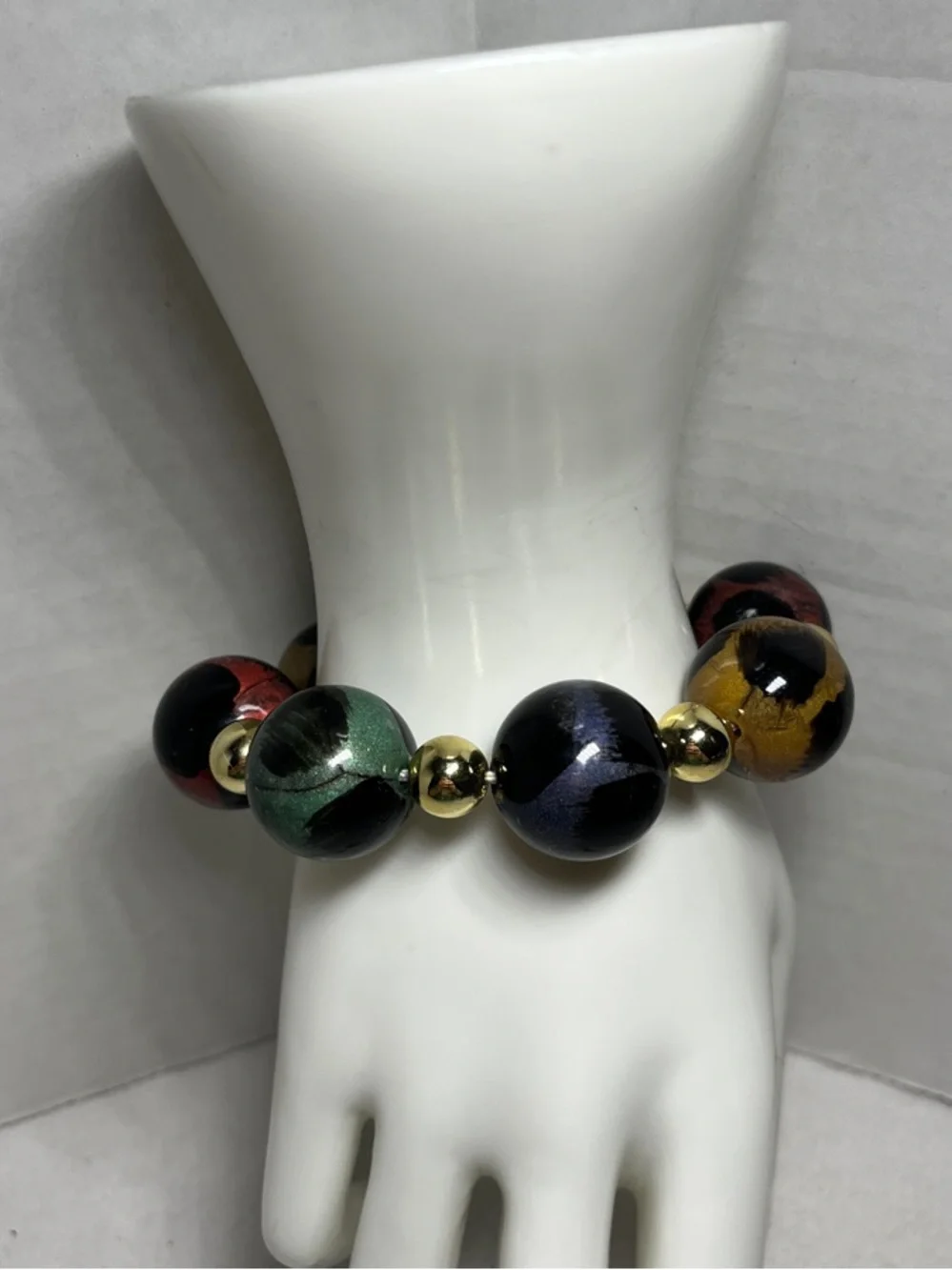 Multicolor  Bead Stretch Bracelet with Gold Accents